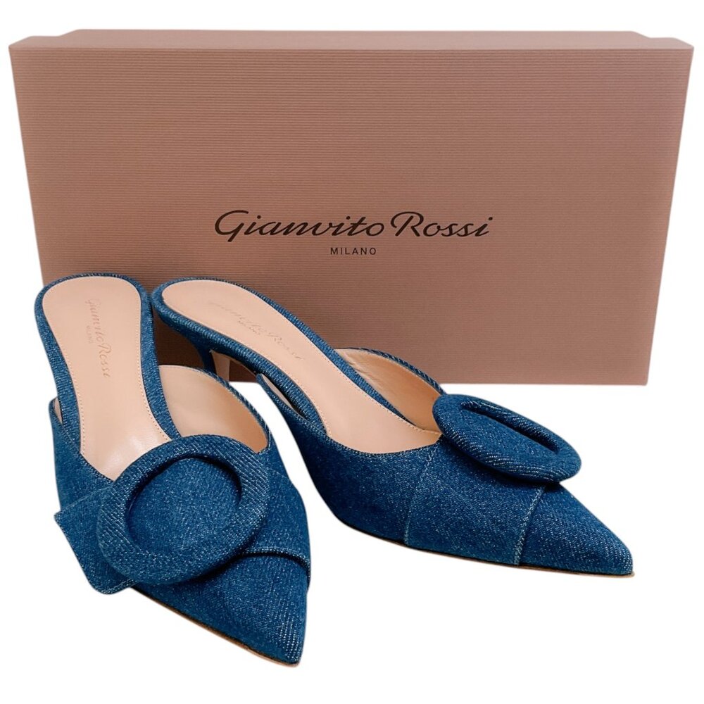 Gianvito Rossi Mid Blue Denim Portofino 55 Mules - Picture 6 of 8